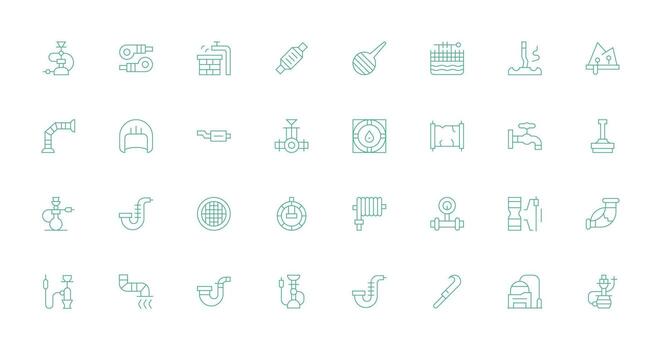 Pipe Design Icons featuring 32 in Thin Line Style Clean Icon Collection for Web Use vector