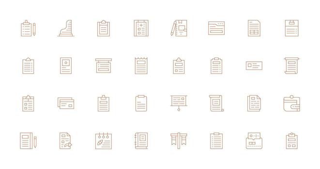 Notes Icon Set with 32 Thin Line Graphics Essential Icon Collection vector