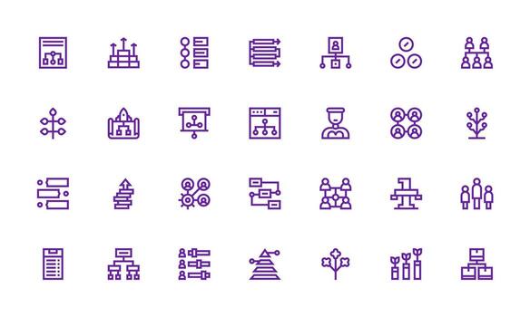 jerarquía icono conjunto con 28 negrita línea gráficos glifo icono serie vector