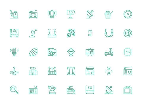 Antenna featuring 35 Icons in Regular Clean Line Design Icon Pack for UI vector