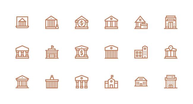 18 Strong Stroke Line Designs for Institution Icons Scalable Icons for Cross-Platform Interfaces vector