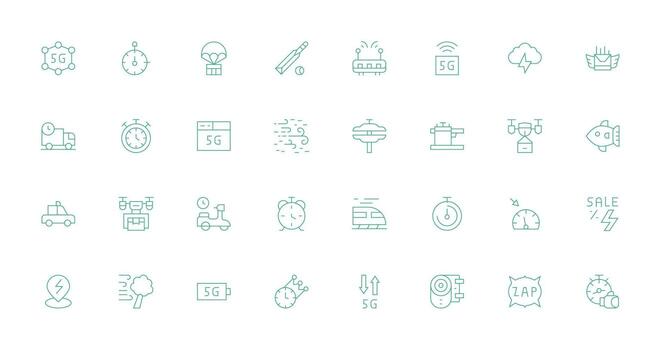 32 Thin Line Style Icons from Fast Collection Minimal Icon Set for Interface Projects vector