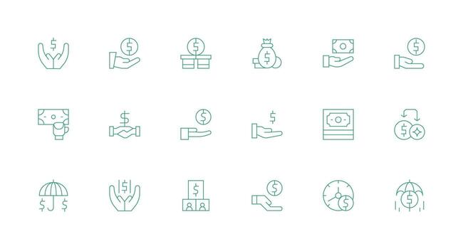 Compensation Visual Pack containing 18 Minimal Line Icons Complete Icon Bundle for Web Design vector