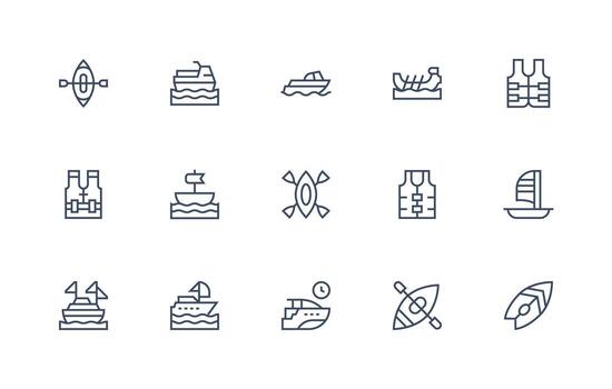 Sailing featuring 15 Icons in Regular Line Design Icon Pack for UI vector