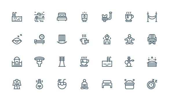 28 negrita línea íconos para relajación gráficos sensible icono conjunto para flexible diseños vector