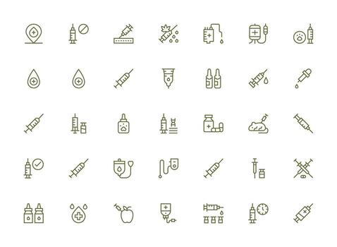 Injection Visual Pack containing 35 Regular Clean Line Icons Interface Icon Collection vector