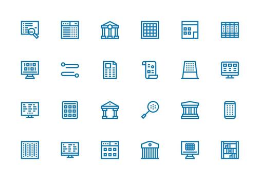 24 grueso línea línea íconos para columnas gráficos monitor icono paquete vector