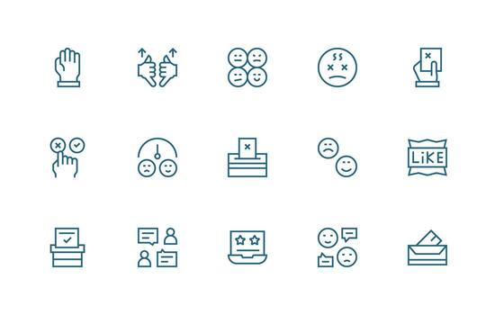encuesta presentando 15 íconos en regular línea diseño icono conjunto para proyectos vector