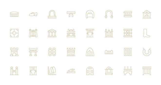 32 Delgado línea estilo íconos desde arco colección todas dispositivo compatible icono conjunto vector