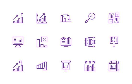 Bar Graph Visual Pack containing 15 Regular Line Icons Essential Icons for Rapid UI Building vector