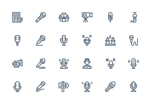Interview Design Icons featuring 24 in Thick Line Line Style Simple Icon Pack vector