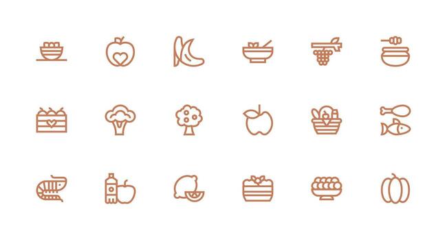 Healthy Food Set with 18 Strong Stroke Line Icons Simplified Icon Pack for Visual Tools vector