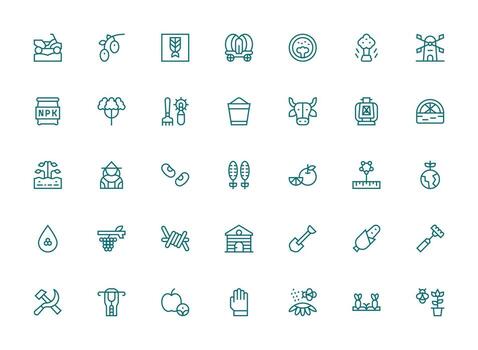 Farming Icon Set with 35 Regular Clean Line Graphics Theme-Based Icon Pack vector
