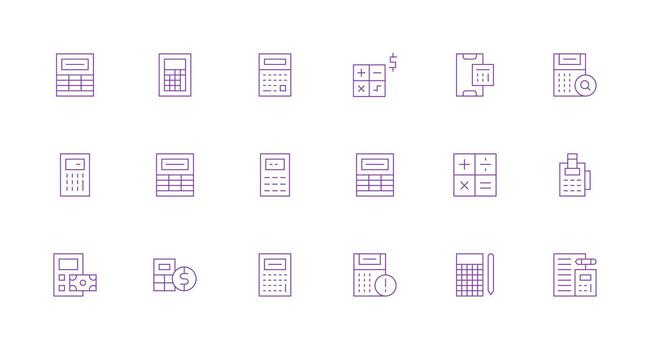 Minimal Line Style Calculator Icons with 18 Vectors Balanced Icon Set for Functional Design