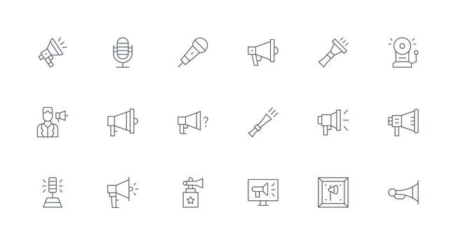 18 íconos para público habla a en mínimo línea formato todas dispositivo compatible icono conjunto vector