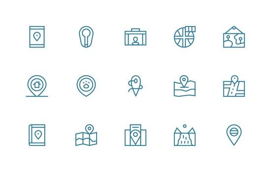 15 Regular Line Style Icons from Region Collection Icon Pack for UI vector