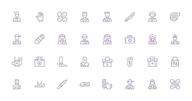 Bandage Design Icons featuring 32 in Thin Line Style Pixel Perfect Icons for Modern Apps vector