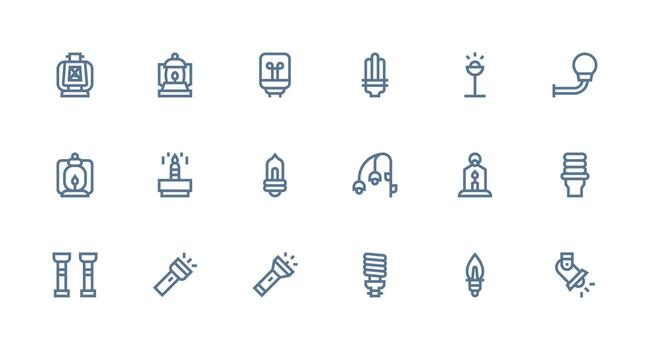 Light Source Design Icons featuring 18 in Strong Stroke Line Style Design Icon Pack vector