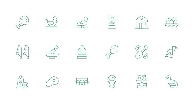 Minimal Line Style Poultry Icons with 18 Vectors Quick Access Icons for UI Development