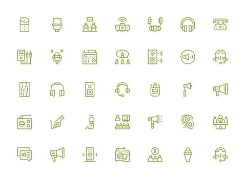 Speaker Set with 35 Regular Clean Line Icons Multi-Style Icon Collection vector