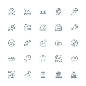 25 Icons for Poultry in Medium Stroke Outline Format Icon Set for Projects vector