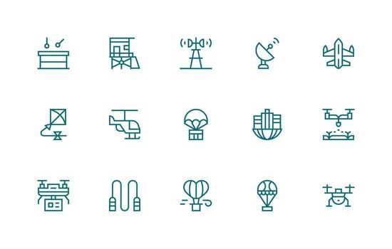 Aerial including 15 Regular Line Illustrations Icons Built for Visual Consistency Pack vector