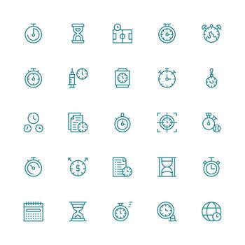 sincronización icono colección con 25 medio carrera contorno diseños esencial íconos para rápido ui edificio vector