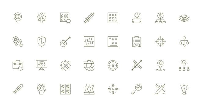 32 Thin Line Icons for Strategy Graphics Complete Icon Bundle for Web Design vector