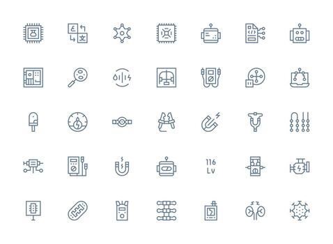 Circuit Design Icons featuring 35 in Regular Clean Line Style Pixel Perfect Icon Set vector