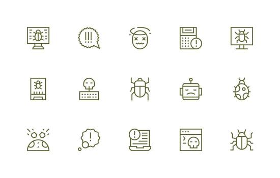 Bug Icon Collection with 15 Regular Line Designs App Icon Pack vector