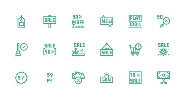 Strong Stroke Line Icons from Discount Set with 18 Vectors UI and UX Focused Icon Collection