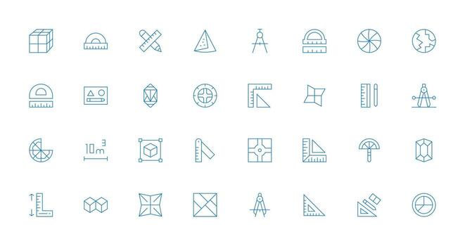Thin Line Style Geometry Icons with 32 Vectors Web Icon Collection