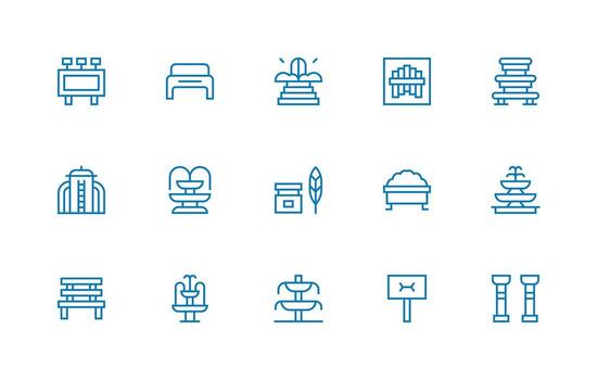 Public Space Icon Set with 15 Regular Line Graphics Outline Icon Pack vector