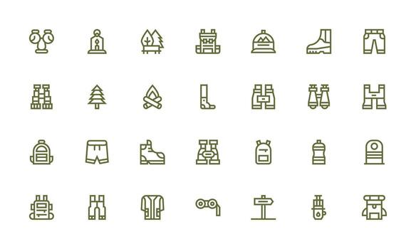 Hiking Design Icons featuring 28 in Bold Line Style Flexible Icon System for Web Interfaces vector