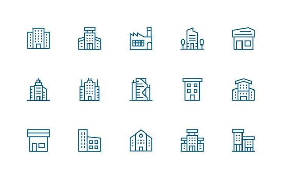 regular línea estilo comercial propiedad íconos con 15 vectores completamente editable icono conjunto para web