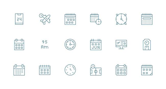 18 íconos para calendario en mínimo línea formato simplificado icono paquete para visual herramientas vector