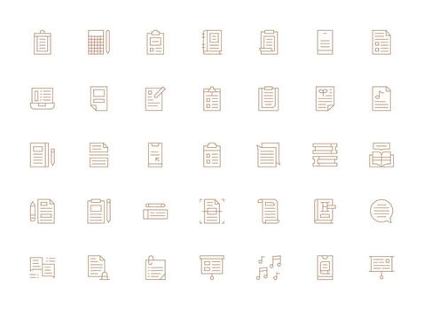 notas visual paquete conteniendo 35 ligero línea íconos claro y conciso icono conjunto colección vector