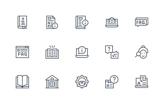 regular línea estilo conocimiento base íconos con 15 vectores línea icono colección