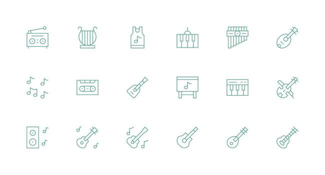 Tune Design Icons featuring 18 in Minimal Line Style Complete Icon Set for Mobile Apps vector