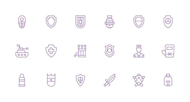 18 Icons for Armor in Minimal Line Format Organized Glyph Icons for Fast Design vector