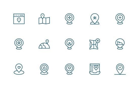 regular línea estilo mapa marcador íconos con 15 vectores basado en temas icono paquete