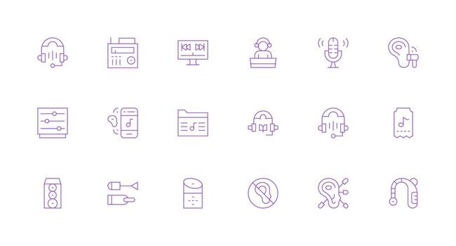 Audio Set with 18 Minimal Line Icons User Interface Icons for Digital Products vector