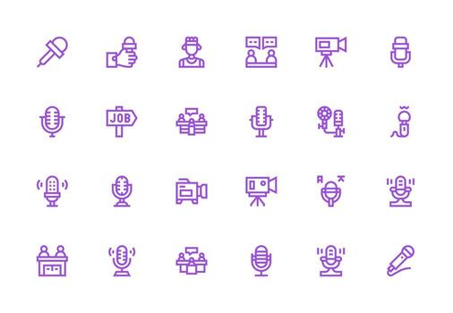 Interview Icon Set with 24 Thick Line Line Graphics Web and App Icon Pack Collection vector