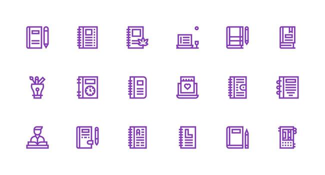 Notebook Set with 18 Strong Stroke Line Icons Minimal Icon Set for Interface Projects vector