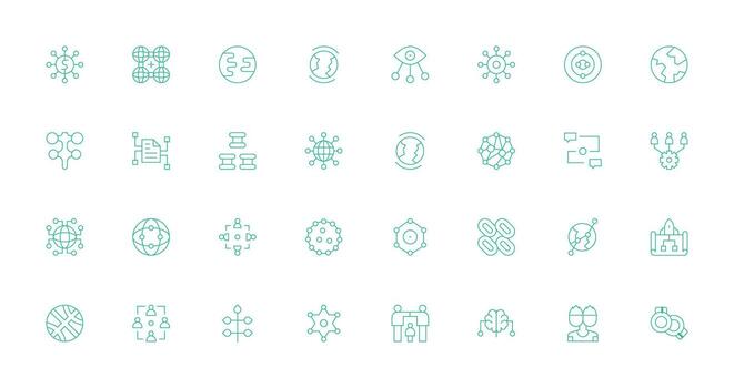 Interconnected Icon Collection with 32 Thin Line Designs Web and App Icon Pack Collection vector