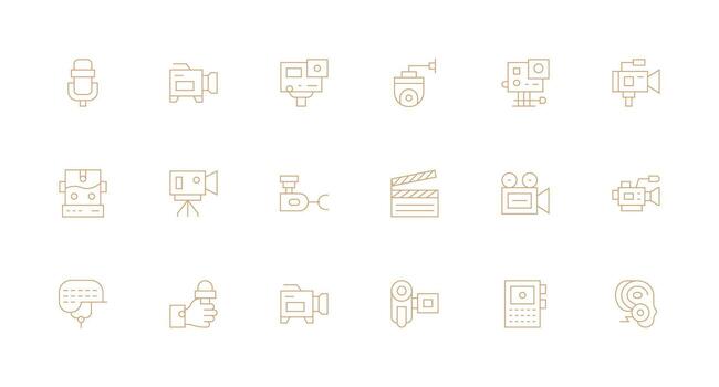 Recording Device featuring 18 Icons in Minimal Line Design Interface Icon Collection vector