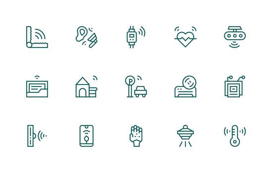 sensor icono conjunto con 15 regular línea gráficos icono paquete para ui vector