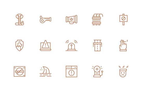 Warning Icon Set with 15 Regular Line Graphics Lightweight Icon Series for Fast Prototypes vector