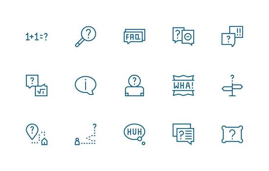 Question Mark Visual Pack containing 15 Regular Line Icons Fully Editable Icon Set for Web vector
