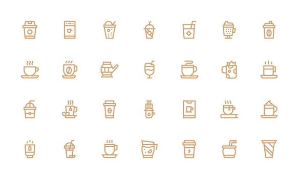 Hot Drink Icon Set with 28 Bold Line Graphics Sharp Icons for Presentations vector